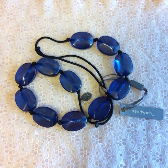 Vintage NEW sandwich jewellery Large Blue Oval Beads VTG Necklace - Picture 2 of 8
